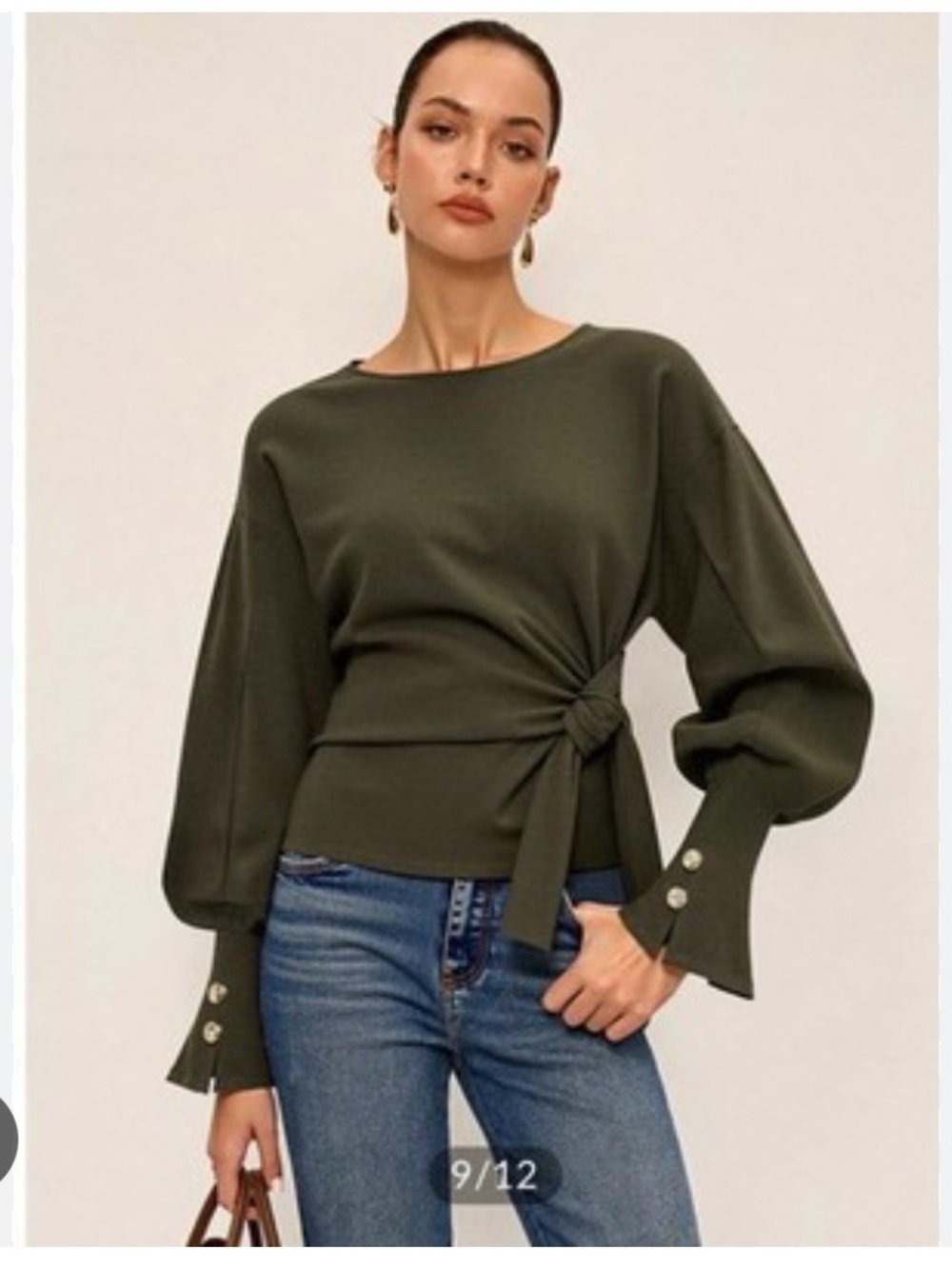 Commense Blue Side-Tie Balloon Sleeve Top